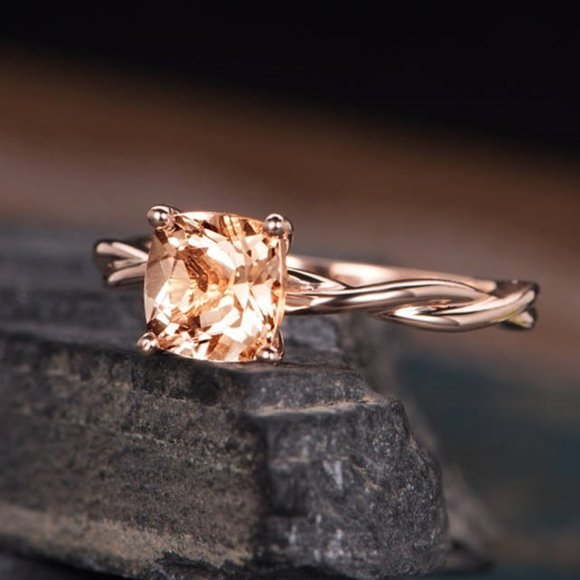 Rose Gold Square Cute Romantic Stone Ring for Women, VIP231 - Picture 2 of 8
